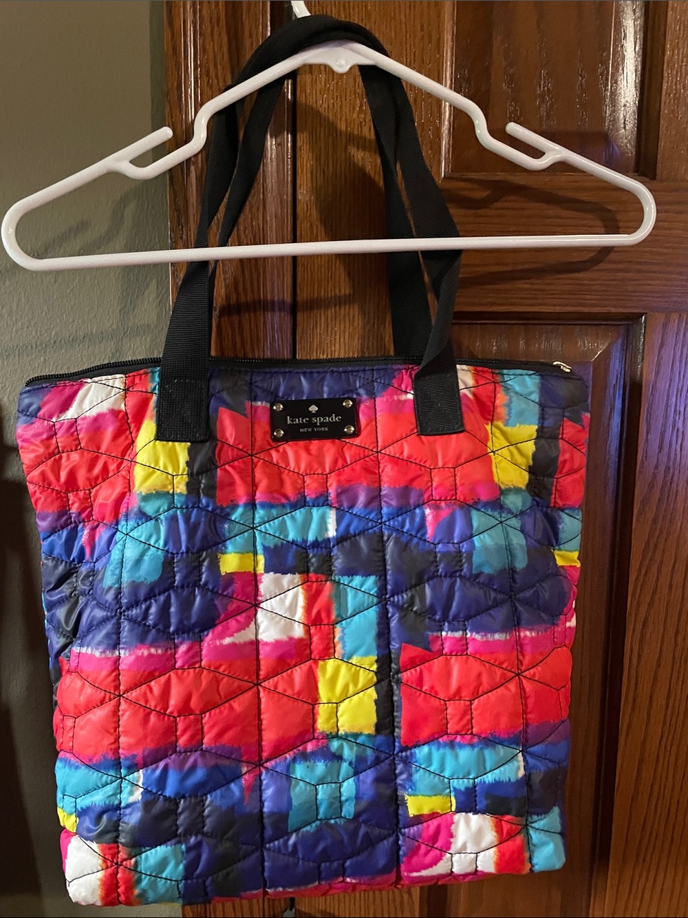 kate spade Quilted Multicolor Patchwork Tote with Black Straps